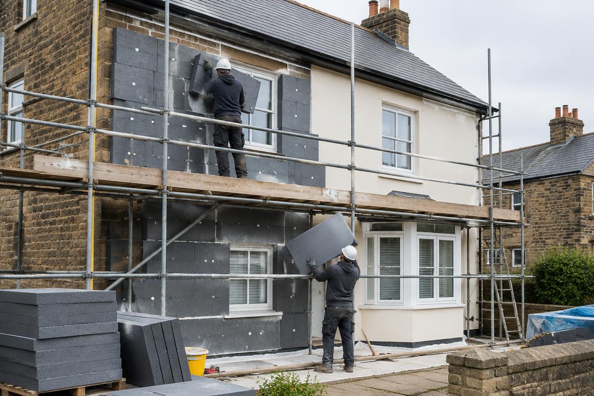 External wall insulation being fitted to a Yorkshire home