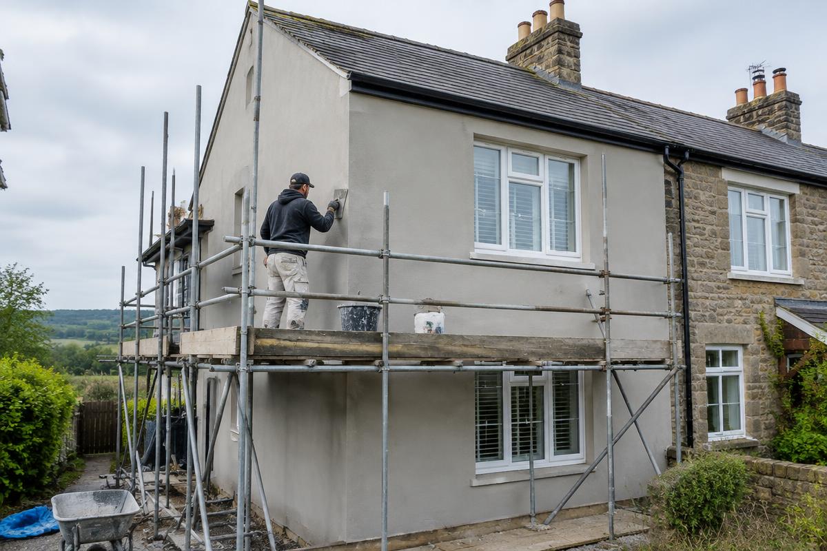 Fresh render being applied to a Yorkshire home